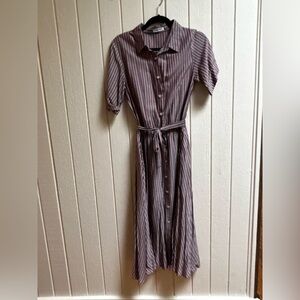 Stelen Blue/Red Striped Button-Down Midi Dress